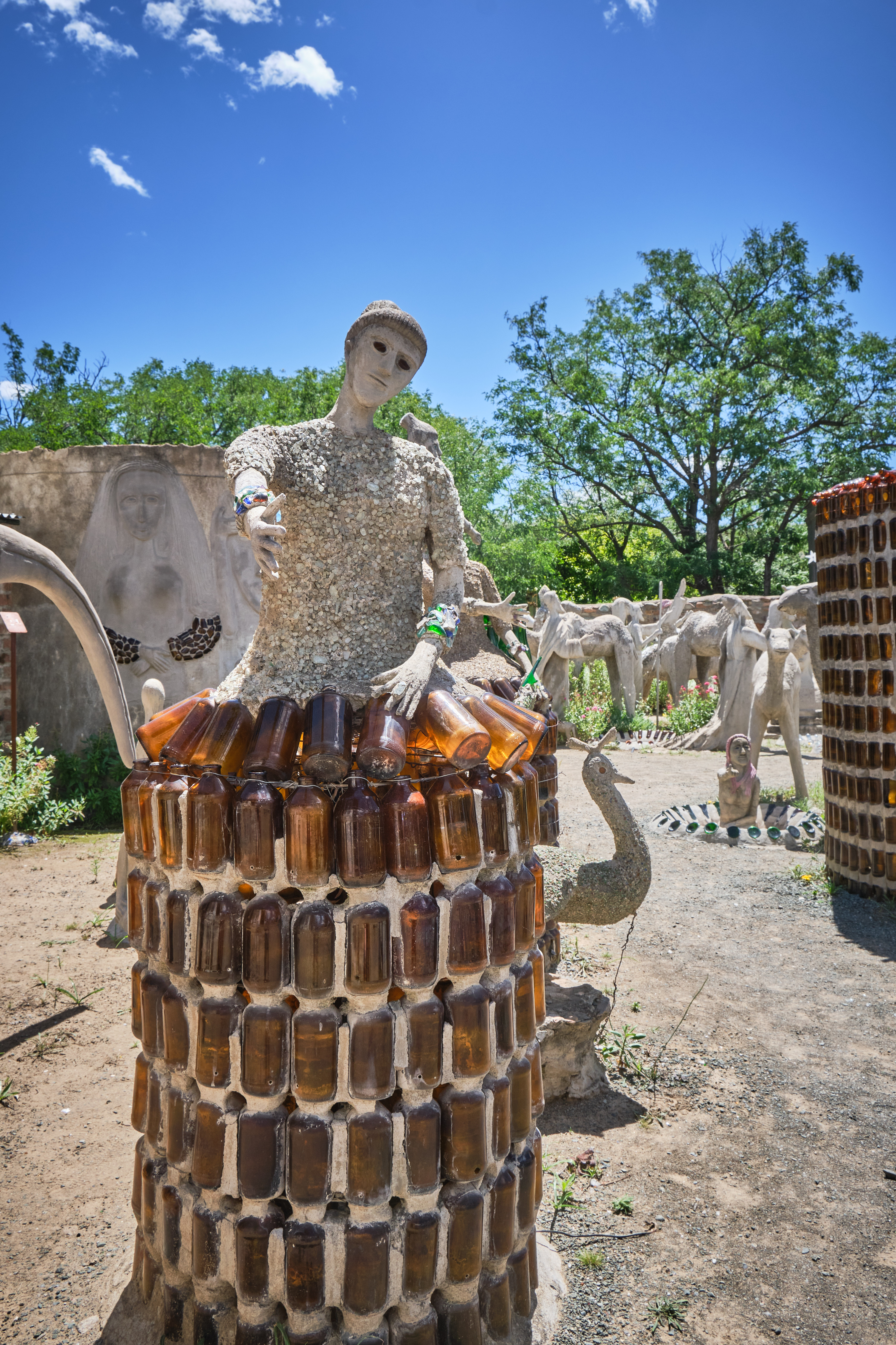 Sculpture made from concrete and recycled glass bottles in the Owl House sculpture garden in Nieu-Bethesda, Eastern Cape, South Africa.