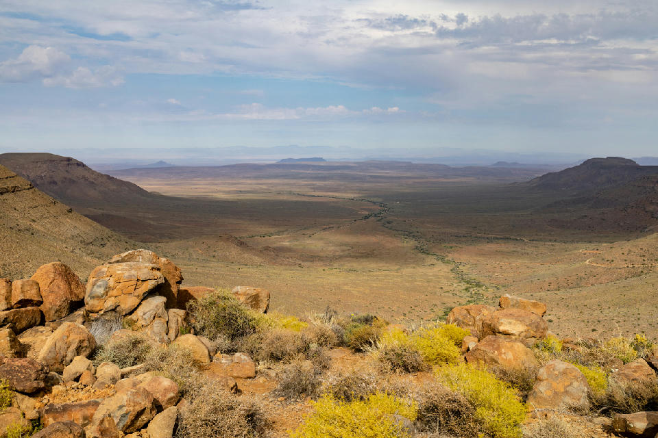 View from Gannaga Pass overlooking the expansive Tankwa Karoo landscape in South Africa.