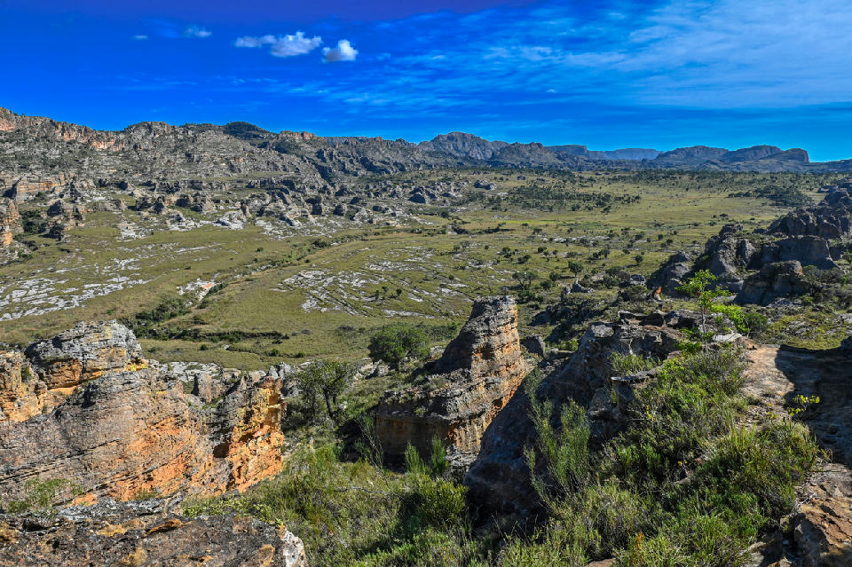 Wide sandstone plateau and canyon landscapes in Isalo National Park, Madagascar