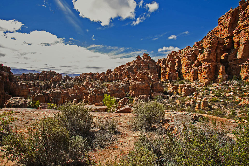 Dramatic sandstone rock formations at Truitjieskraal in the Cederberg Mountains, South Africa.