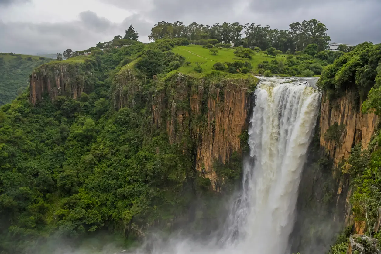 Howick Falls cascading into a deep green gorge on the Umgeni River in the KwaZulu-Natal Midlands, South Africa.