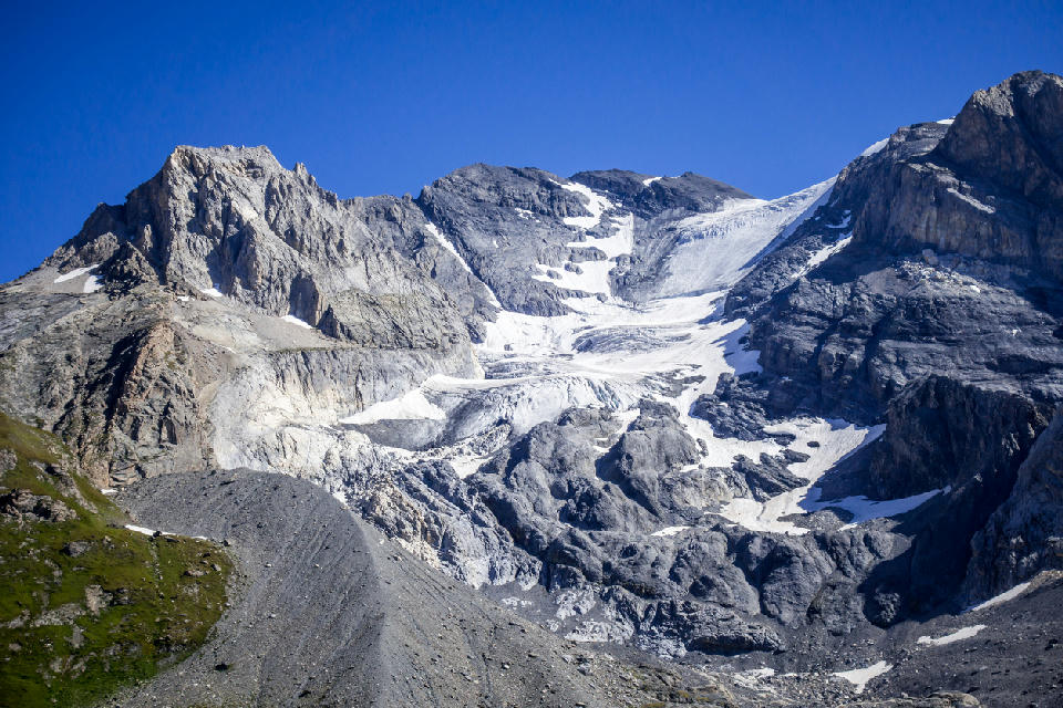 Grande Casse glacier descending from the summit in Vanoise National Park, French Alps