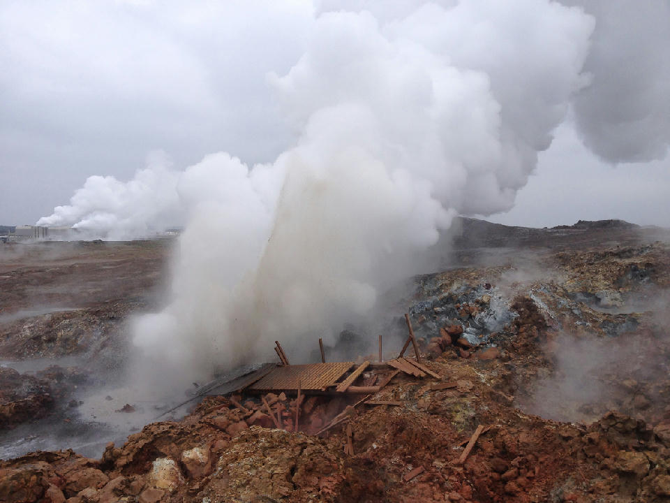 Thick steam plume from a geothermal vent at Gunnuhver on the Reykjanes Peninsula, Iceland.