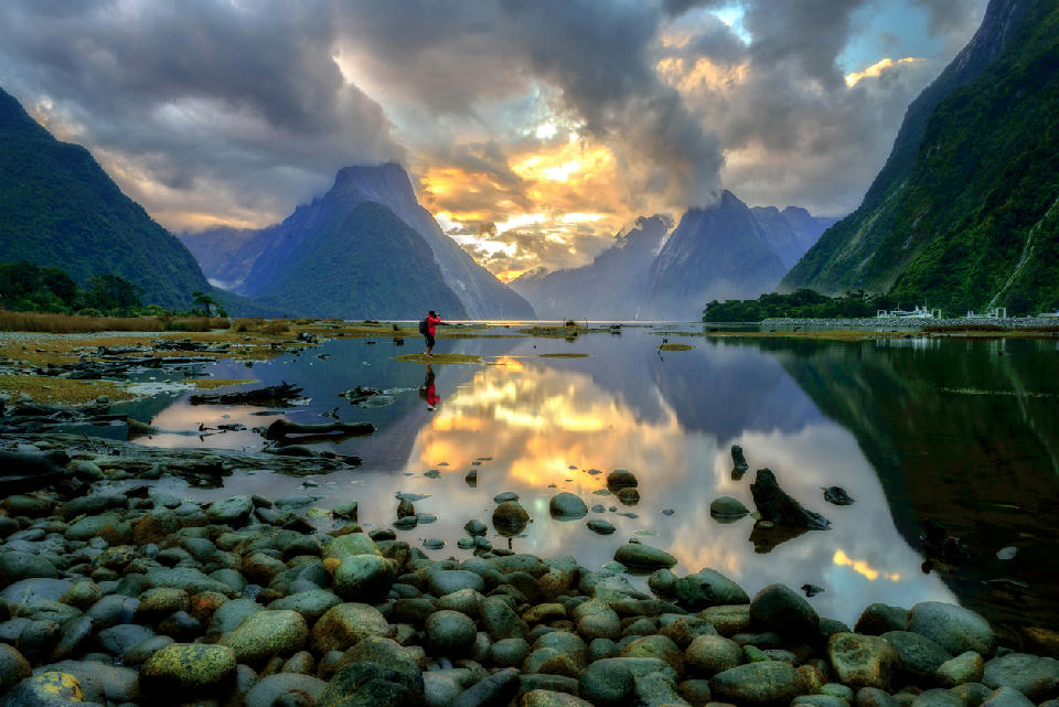 Milford Sound with Mitre Peak at sunset, Fiordland National Park, New Zealand