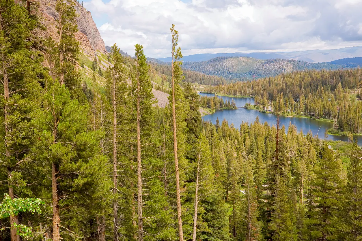 Mammoth Lakes Basin layered alpine lakes pine forest Sierra Nevada California