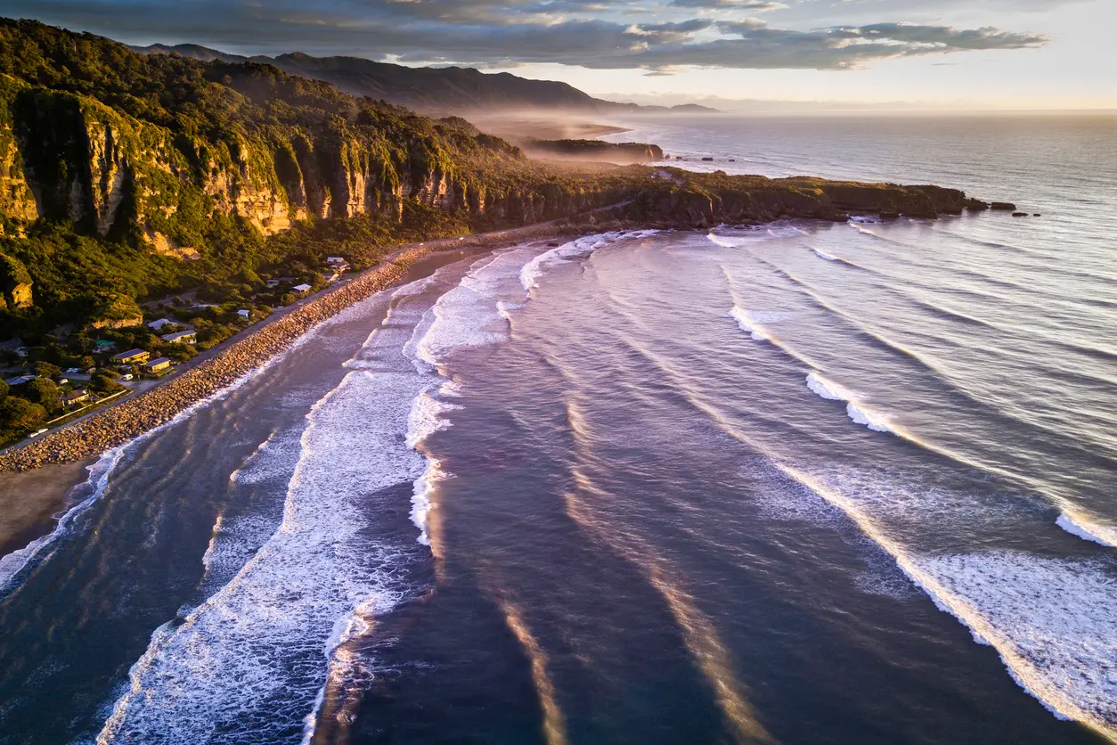 Punakaiki coastline at sunset