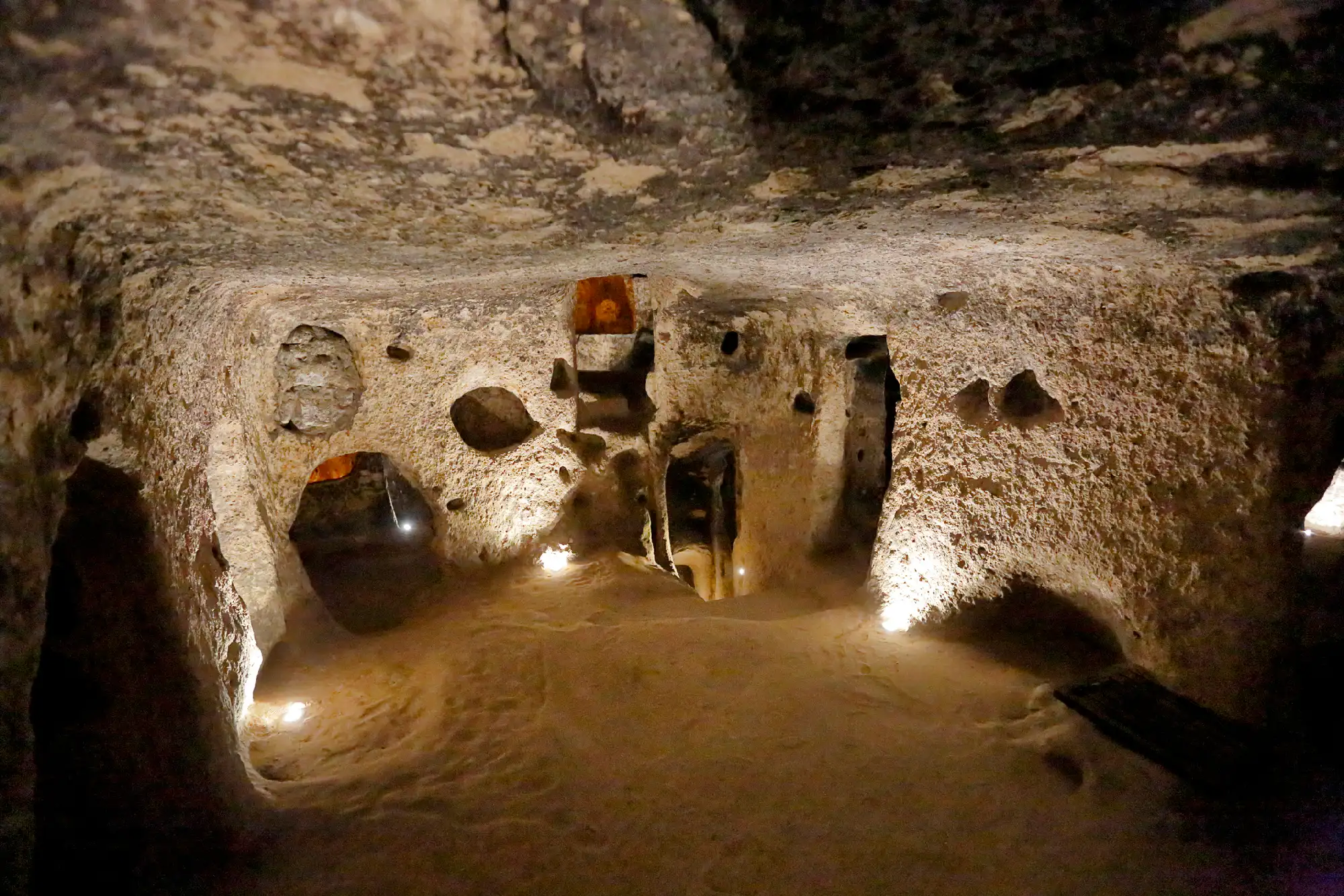 Interior chamber and passages inside Derinkuyu Underground City in Cappadocia, Turkey.