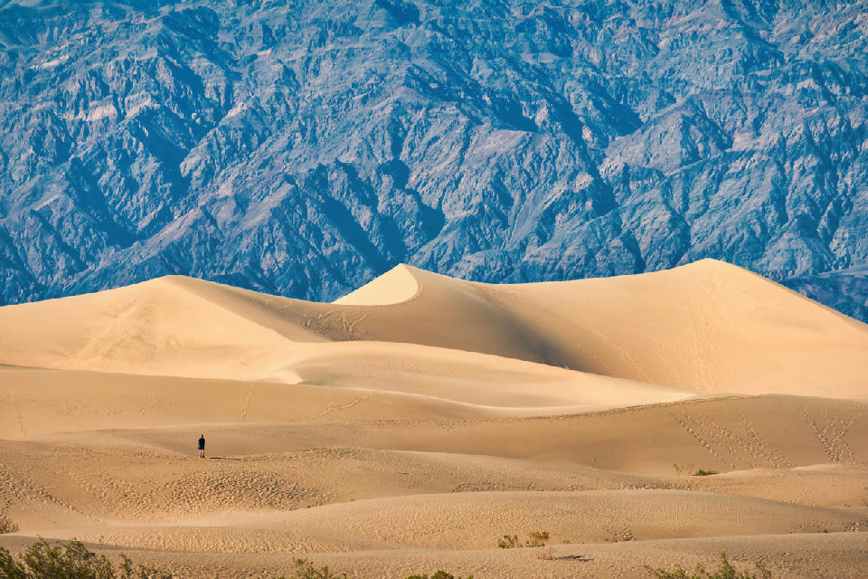 Mesquite Flat Sand Dunes hiker scale Death Valley California