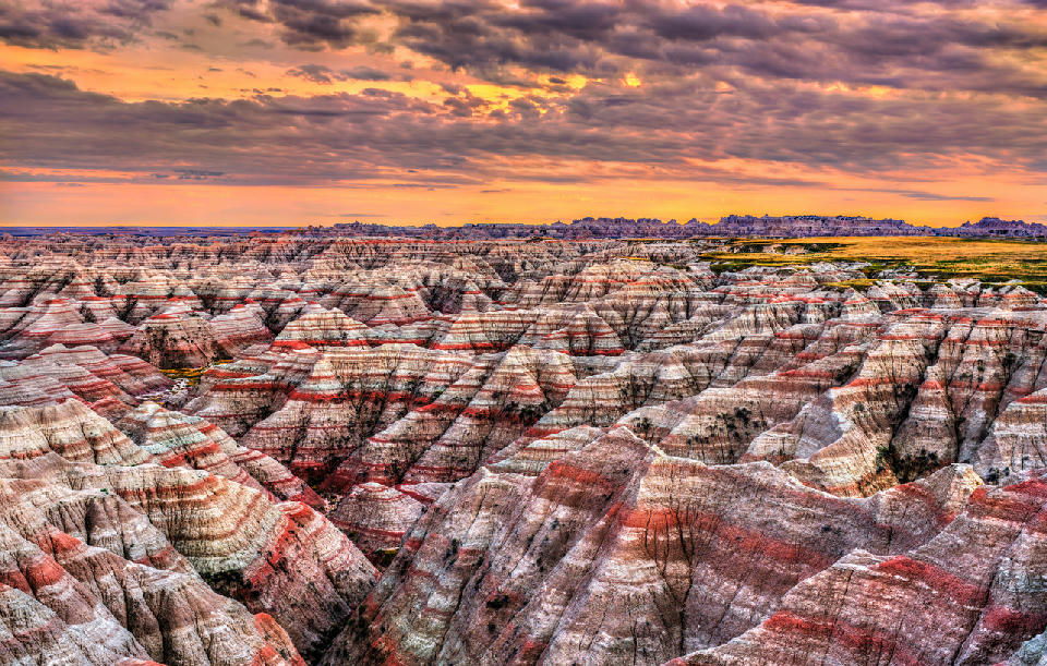 Big Badlands Overlook sunset layered formations South Dakota