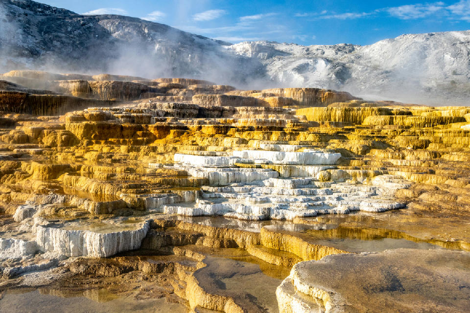 Mammoth Hot Springs terraces Yellowstone National Park travertine limestone formations geothermal pools Wyoming USA