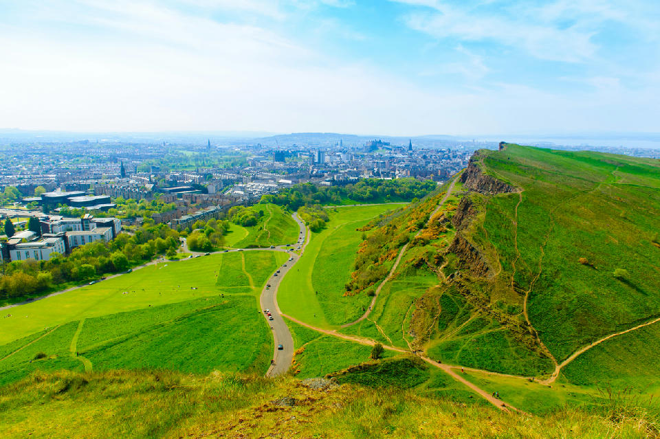 Arthur’s Seat hill and Holyrood Park landscape with panoramic views over Edinburgh.