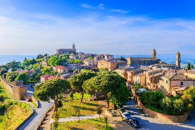 View of the medieval hill town of Montalcino, Tuscany, Italy.