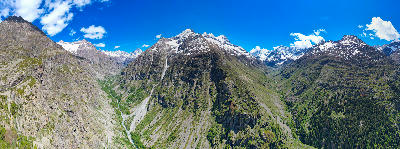 High alpine valley below Barre des Écrins in Écrins National Park
