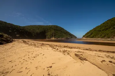 Salt River Mouth estuary and sandy shoreline in Nature's Valley on South Africa's Garden Route.