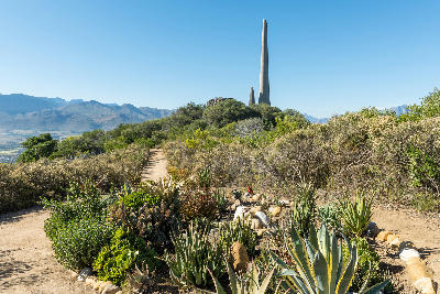 Afrikaans Language Monument surrounded by fynbos and succulent gardens on Paarl Mountain near Paarl, South Africa.