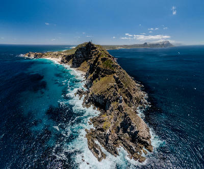 Aerial view of the Cape of Good Hope cliffs and coastline, Cape Peninsula, South Africa.