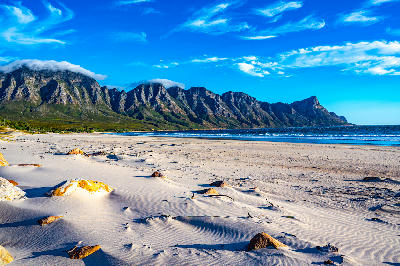 Kogel Bay beach and coastal mountains along the False Bay coastline in the Western Cape, South Africa