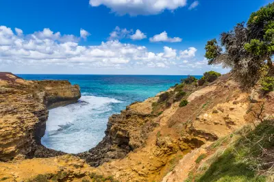 Limestone cliffs and ocean inlet surrounding The Grotto on the Great Ocean Road, Victoria.