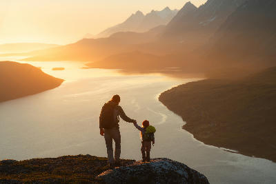Hiking above a Norwegian fjord