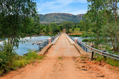 Schoemansdrif Bridge crossing the Vaal River in the Vredefort Dome between North West and Free State provinces.