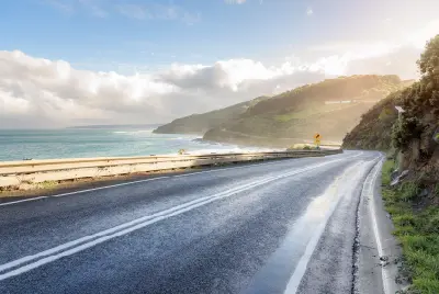 Great Ocean Road winding along the coast near Apollo Bay, Victoria.