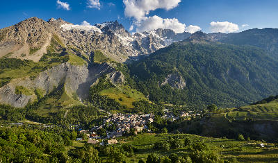La Grave village with La Meije mountain in the French Alps