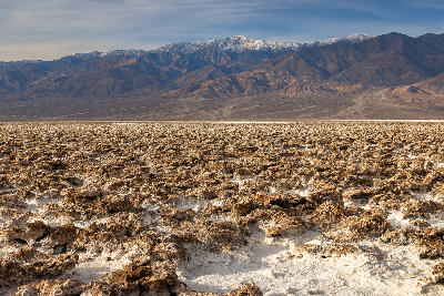 Devils Golf Course salt formations Death Valley with Telescope Mountains