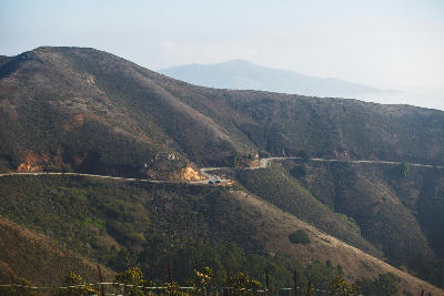 Winding road across the hills of Hawk Hill in the Marin Headlands, California