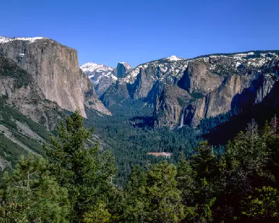 View of Yosemite Valley from Tunnel View with El Capitan, Half Dome and Bridalveil Fall