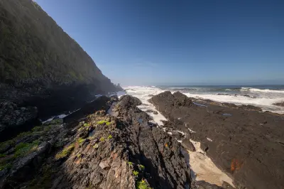 Rocky coastline and surf at Salt River Mouth near Nature's Valley on South Africa's Garden Route.