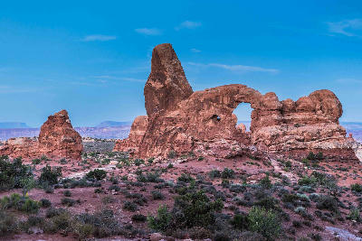 Turret Arch in the Windows area at blue hour in Arches National Park, Utah