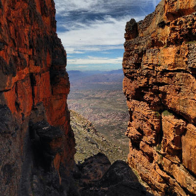 Looking out from Wolfberg Cracks across the vast mountain landscapes of the Cederberg Wilderness Area.