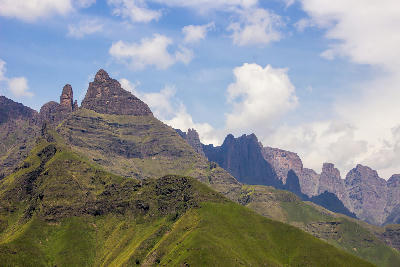 Cathedral Peak and The Bell in the central Drakensberg, KwaZulu-Natal, South Africa.