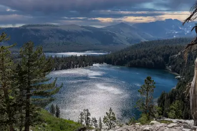 lake mary lake george mammoth lakes basin eastern sierra nevada california alpine lakes elevated view forested basin