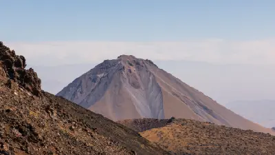 View of Little Ararat from the rocky volcanic slopes of Mount Ararat in Eastern Turkey.