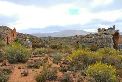 Sandstone valley landscape near Stadsaal Caves in the Cederberg Mountains of South Africa.