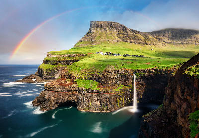 Faroe Islands waterfall landscape