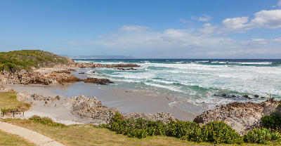 Rocky coves and surf along Voëlklip Beach near Hermanus in the Western Cape, South Africa