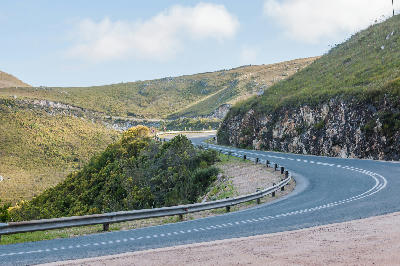 Curving section of Robinson Pass crossing the Outeniqua Mountains between Mossel Bay and Oudtshoorn in South Africa.