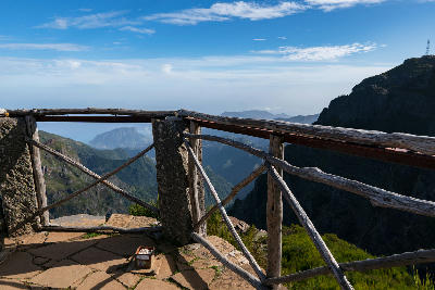 View from Miradouro do Ninho da Manta viewpoint on the PR1 Vereda do Areeiro trail near Pico do Areeiro, Madeira, Portugal.