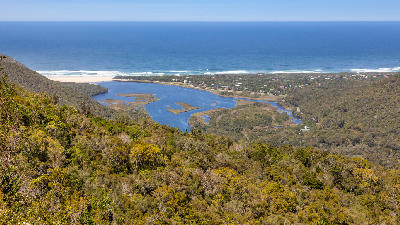 Aerial view of Groot River Estuary and Nature's Valley on South Africa's Garden Route.