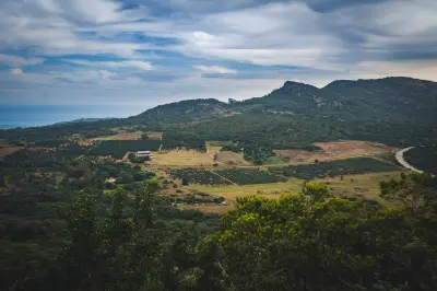 Agricultural valley and forested foothills below the Soutpansberg Mountains near Louis Trichardt, Limpopo, South Africa.