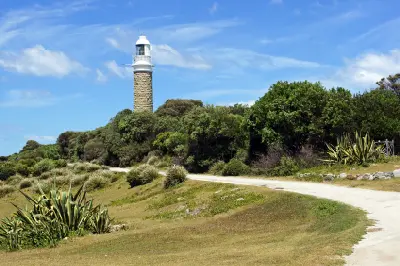 Historic stone lighthouse at Eddystone Point on Tasmania’s northeast coast.