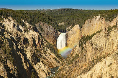 Lower Falls of the Yellowstone River with rainbow from Artist Point in the Grand Canyon of the Yellowstone
