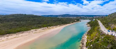 Aerial view of the Swartvlei Mouth estuary channel near Sedgefield on the Garden Route.