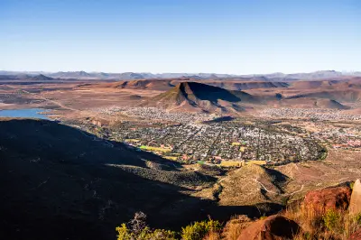 View from Camdeboo National Park overlooking Graaff-Reinet, Spandaukop and the surrounding Karoo landscapes in South Africa.