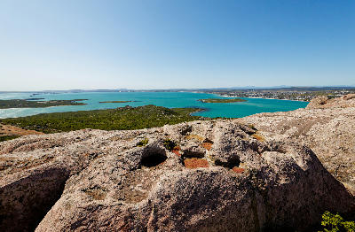 Panoramic view across Langebaan Lagoon from Seeberg Viewpoint in West Coast National Park.