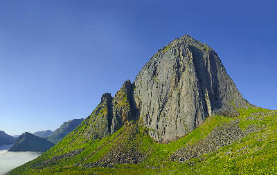 Segla mountain rock face viewed from below on Senja Island in Norway