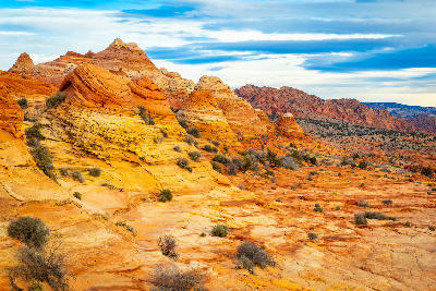 Layered sandstone ridges and desert terrain along The Wave trail in Coyote Buttes North Arizona