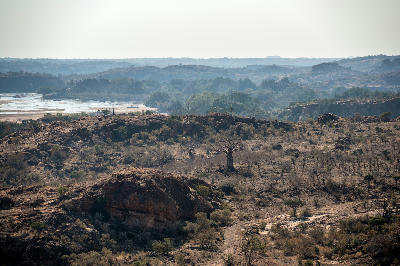 Rocky wilderness landscape overlooking the Limpopo River in the Mapungubwe and northern Limpopo region of South Africa.